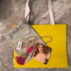 NWT Kendra Scott Long Gold Necklace Pink Agate